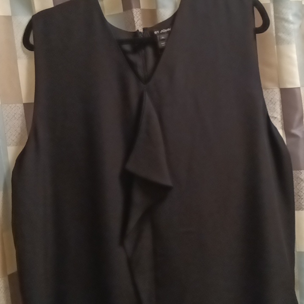 FINAL PRICE NWT ST. JOHN silk caviar black sheer v-neck blouse/flare in front XL - Picture 5 of 16